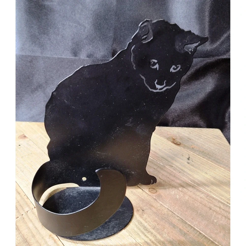 Vintage 1993 Enthuse Design Ann Munson Black Metal Cat Votive Candle Holder 7